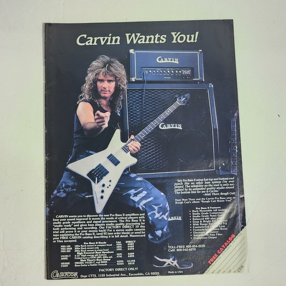 Vintage 1990 Carvin Print Ad Matt Thorr Rough Cutt Guitar Amp Clipping 8x10